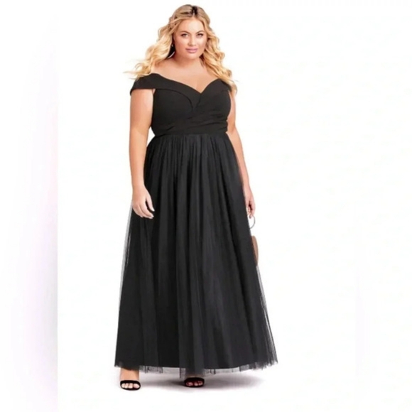 City Chic Rippled Tulle onyx maxi dress size - Picture 4 of 7